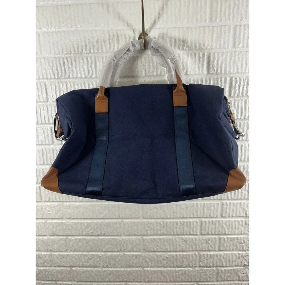 Brooks Brothers Navy Canvas Leather Trim Wells Duffle Weekend Travel Bag